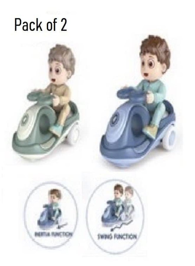 IndusBay® 2 Pieces, Friction Powered Mini Magic Swing Car Twister Ride On Car Tricycle Cartoon Scooter Toy with Inertia & Swing Function Stunt Scooter Toy - Cartoon Boy Riding Tricycle - Image 4